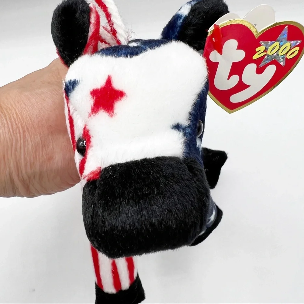 Ty Vintage 2000 Beanie LEFTY the Donkey Patriotic Red, White & Blue Plush